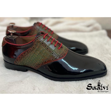 Black Patent Oxfords Hand Patina Croco