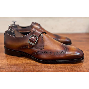 Tan Single Monk Strap Hand Patina
