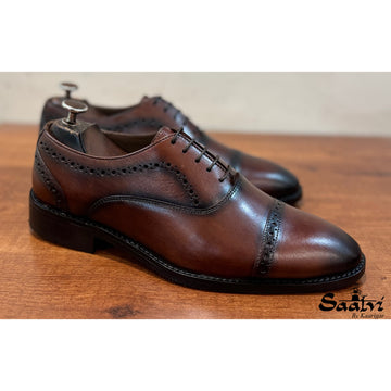 Brown Cap Toe Oxfords with Brogues