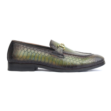 Python Embossed Loafers Green