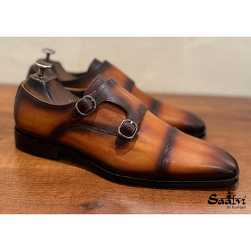 Tan Leather Double Monk Strap Hand Finished
