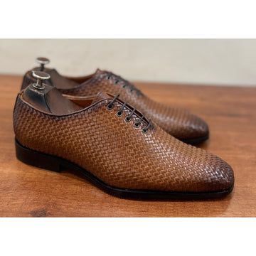 Tan Handwoven Wholecut Oxfords