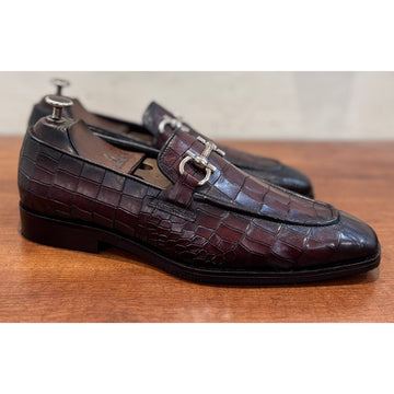 Brown Croco Loafers With Buckle