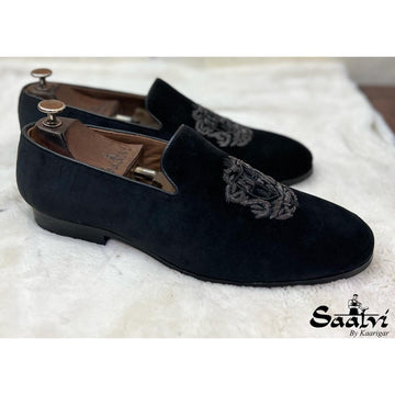 Royal Black Velvet Slipons