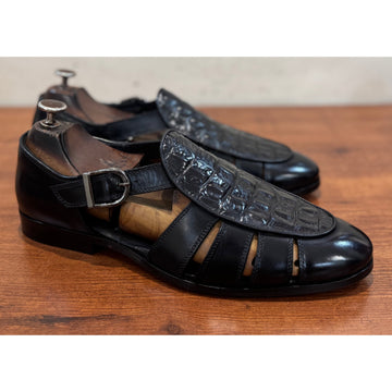 Black Roman Sandal Croco