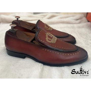 Tan Crown Zardosi Slipons
