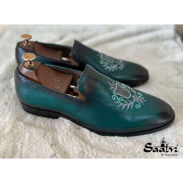Aqua Hand Embroidery Slipons Hand Finished