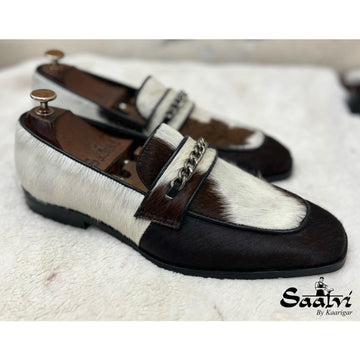 Hairon Leather Loafers With Black Metal Chain