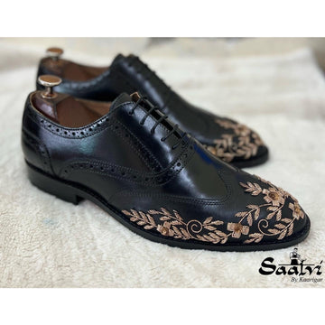 Golden Zardosi Wingtip Black Lace ups