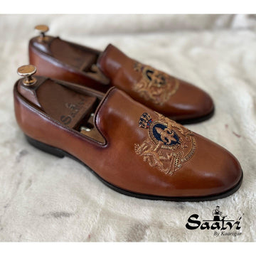 Royal Hand Zardosi Slipons Tan
