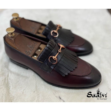 Horsebit Loafers With Fringes Bordo