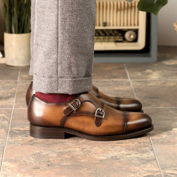 Tan Double Strap Monk Hand Patina