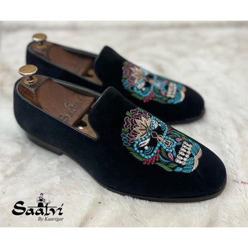 Skull Zardosi Black Velvet