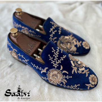Blue Velvet Gold Zardosi Embroidery