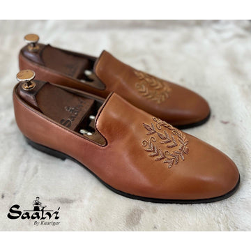 Tan Leaf Zardosi Slipons