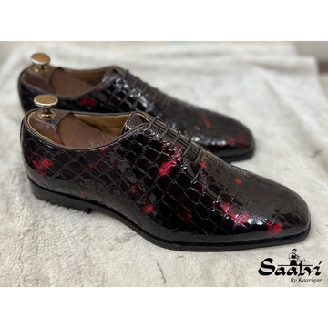Patent Bordo Croco Wholecut Oxfords