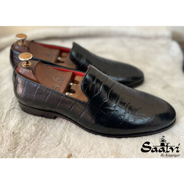 Black Croco Slip-ons