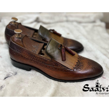 Wingcap Loafers With Fringes& Tassels Hand Patina