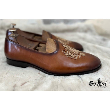 Tan Leather Leaf Zardosi Jalsa