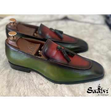 Green&Red Loafers With Tassels