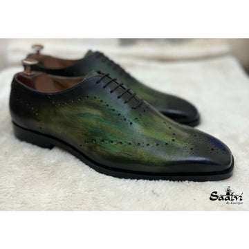 Green Wholecut Laceups Hand Patina