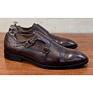 Brown Double Monks With Ostrich Print