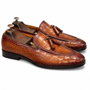 Amber Monarch Croc Tassel Loafers
