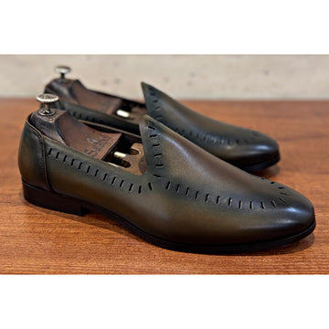 Cut Work Jutti Olive