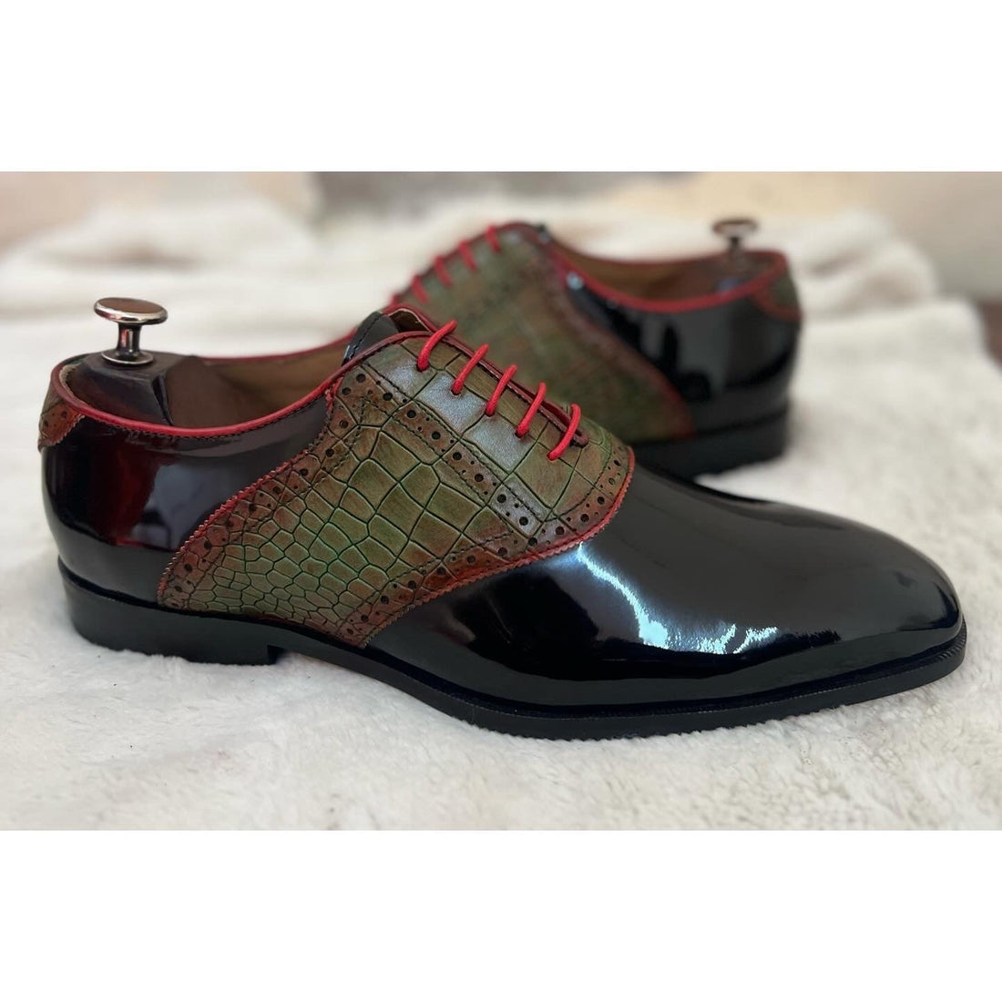 Black Patent Oxfords Hand Patina Croco