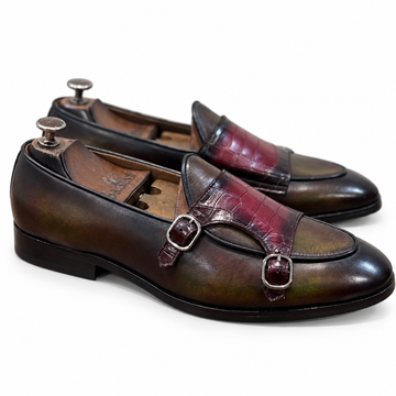 Bordeaux Olive Double Monk Straps