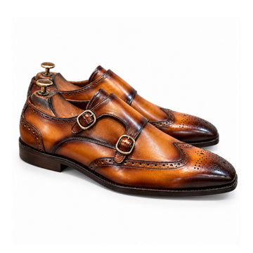 Aurelio Tan Double Monk Brogue Shoes