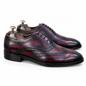 Burgundy Eclipse Hand-Patina Wingtip Oxford Shoes