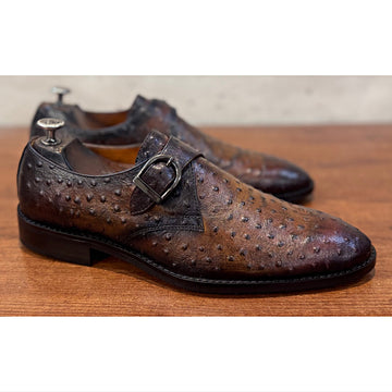 T Brown Ostrich Single Monk Straps