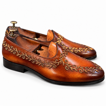 Raja Cognac Embroidered Leather Jalsa