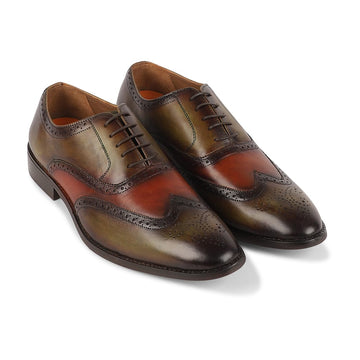 Olive Green Tan Hand Patina Wingtip