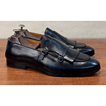 Double Monk Strap Fringe Black