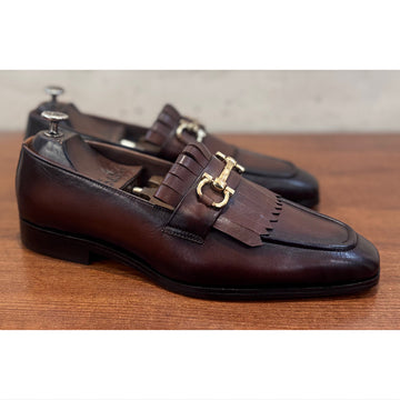 Brown Fringe Loafers Hand Patina
