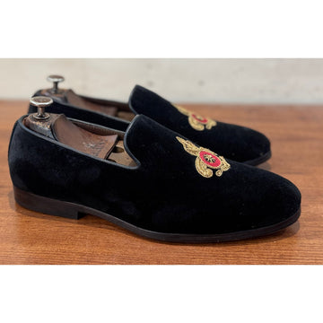 Black Embroidery Slipons