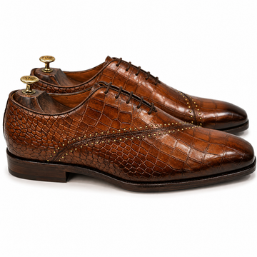 Royal Cognac Croco Studded Oxford Shoes