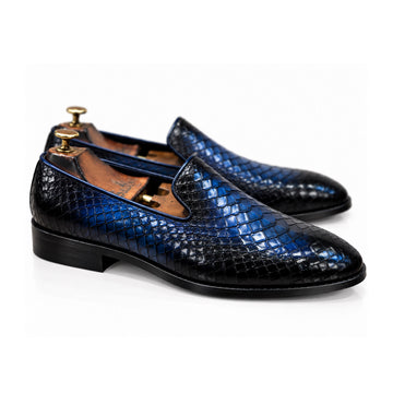 Cobalt Noir Croc-Embossed Leather Loafers