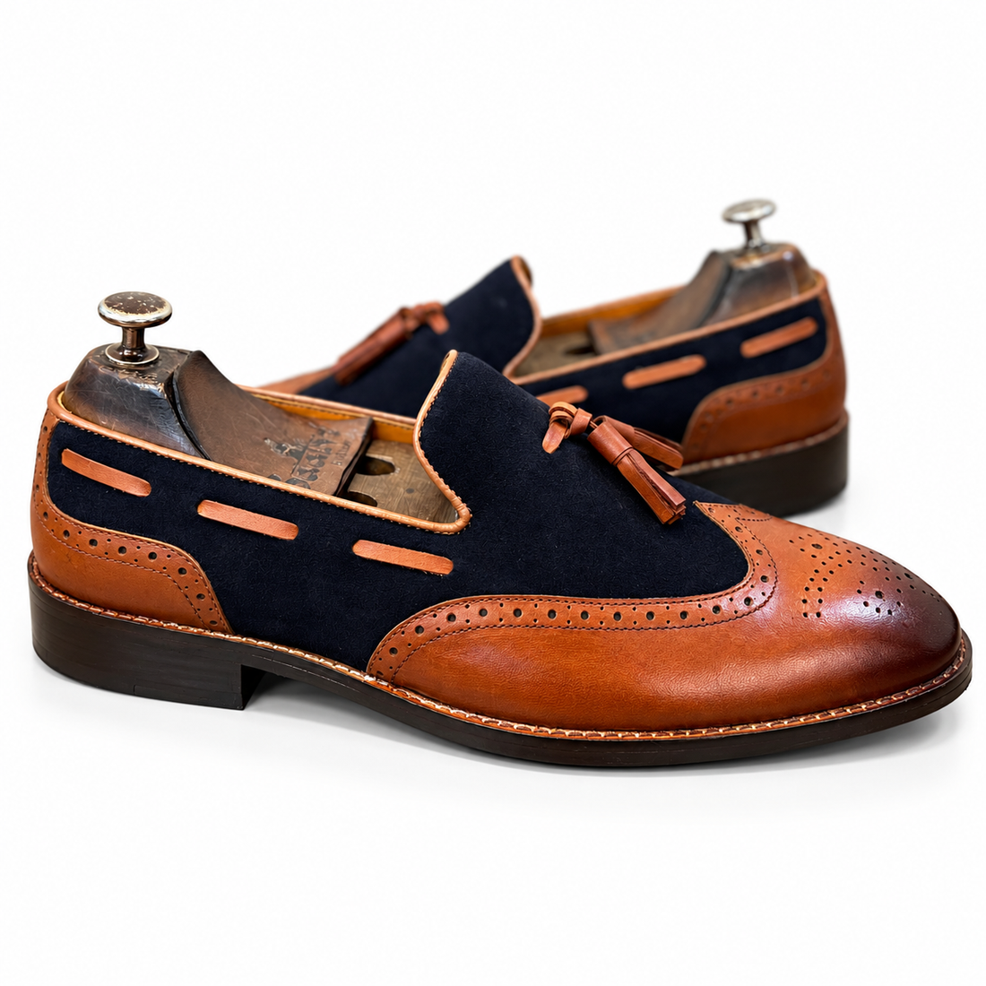 Navy Cognac Sovereign Wingtip Tassel Loafers