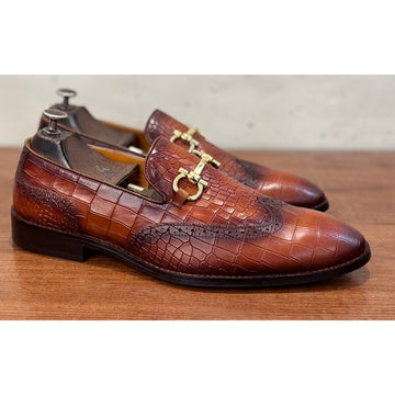 Wingcap Loafers With Metal Trim Croco