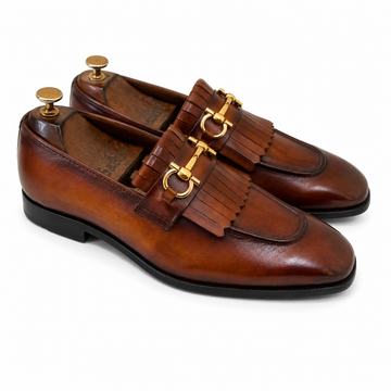 Horsebit Loafers With Fringes Tan