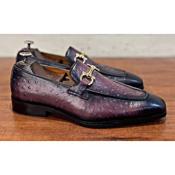 Ostrich Hand Patina Loafers With Buckle