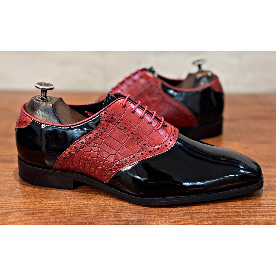 Black Patent Oxfords Red Croco