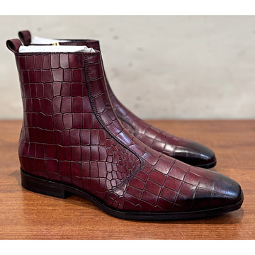 Croco Boots Bordo Hand Patina