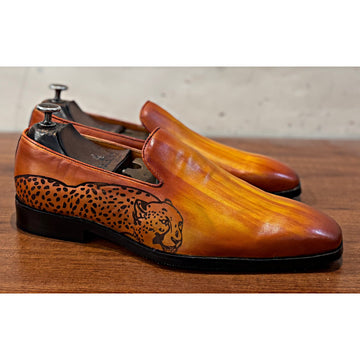 Yellow Tan Hand Patina Tiger Loafers