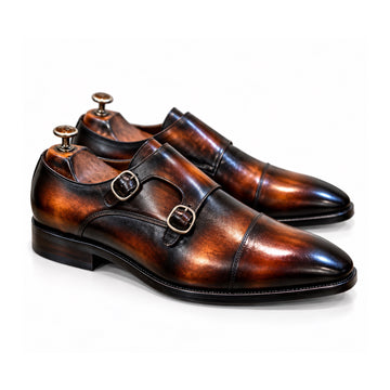 Bourbon Noir Hand-Patina Double Monk Strap Shoes