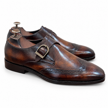 Tobacco Artisan Hand-Patina Single Monk Brogue Shoes