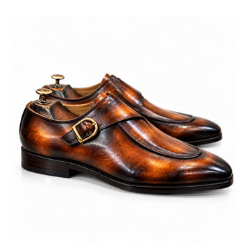 Cognac Royale Hand-Patina Single Monk Shoes